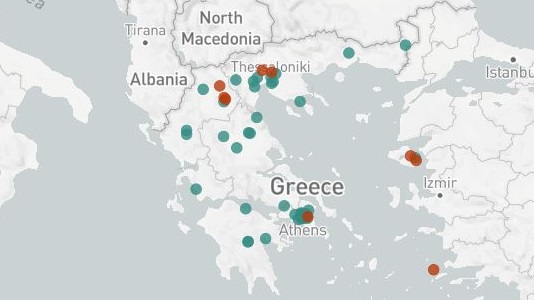 Χάρτης της Ελλάδας με σχολεία σε αναστολή λειτουργίας λόγω κρουσμάτων κορονοϊού