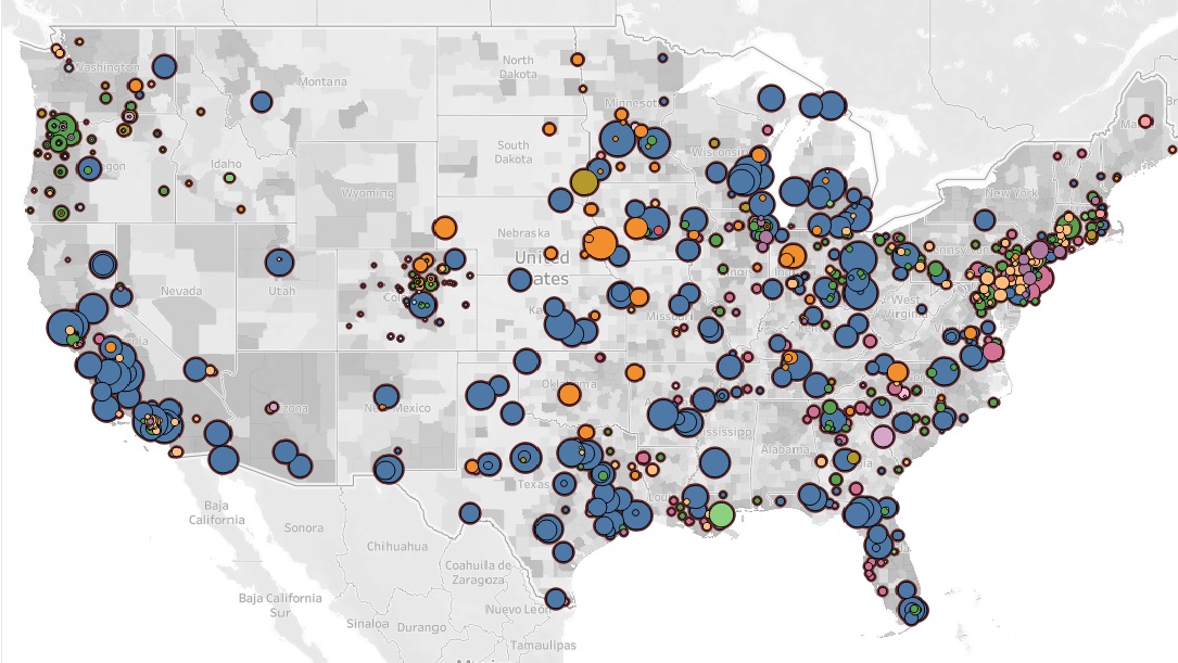 Χάρτης των ΗΠΑ, οπτικοποίηση συμβάντων υπερματάδοσης COVID