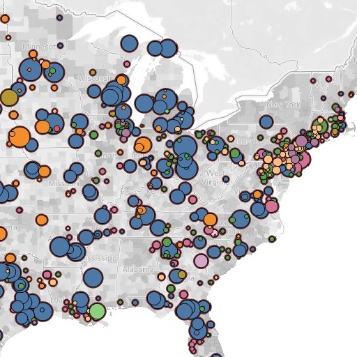 Λεπτομέρεια χάρτη ΗΠΑ με ανάλυση δεδομένων για εστίες υπερμετάδοσης COVID 19