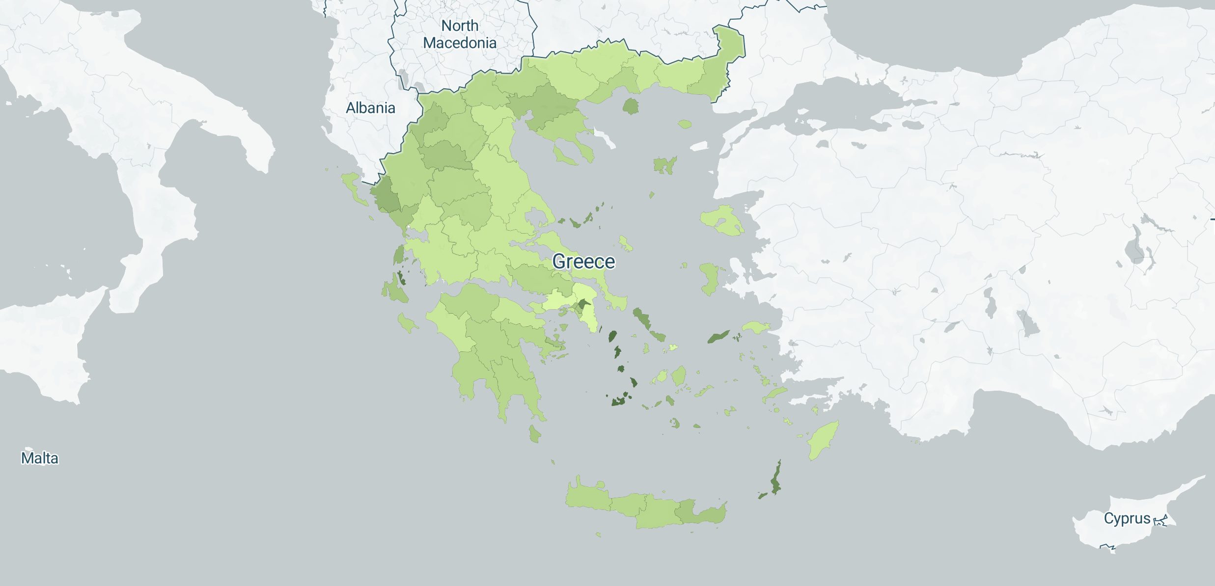 χάρτης με τις περιοχές της Ελλάδας με τους περισσότερους εμβολιασμούς