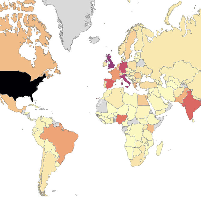 Global map of data journalists across the world