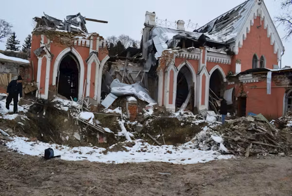 The building of a children’s library destroyed by a missile attack in the city of Chernihiv.