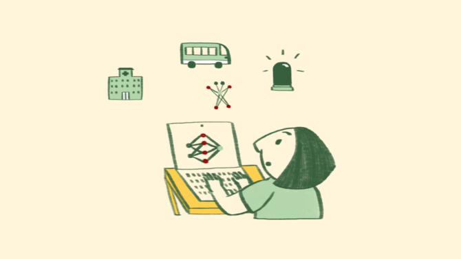 A woman typing on a computer and gazes at the multiple industries AI can be used